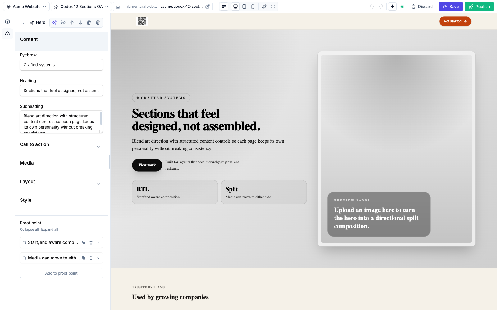 A compiled settings panel in the editor